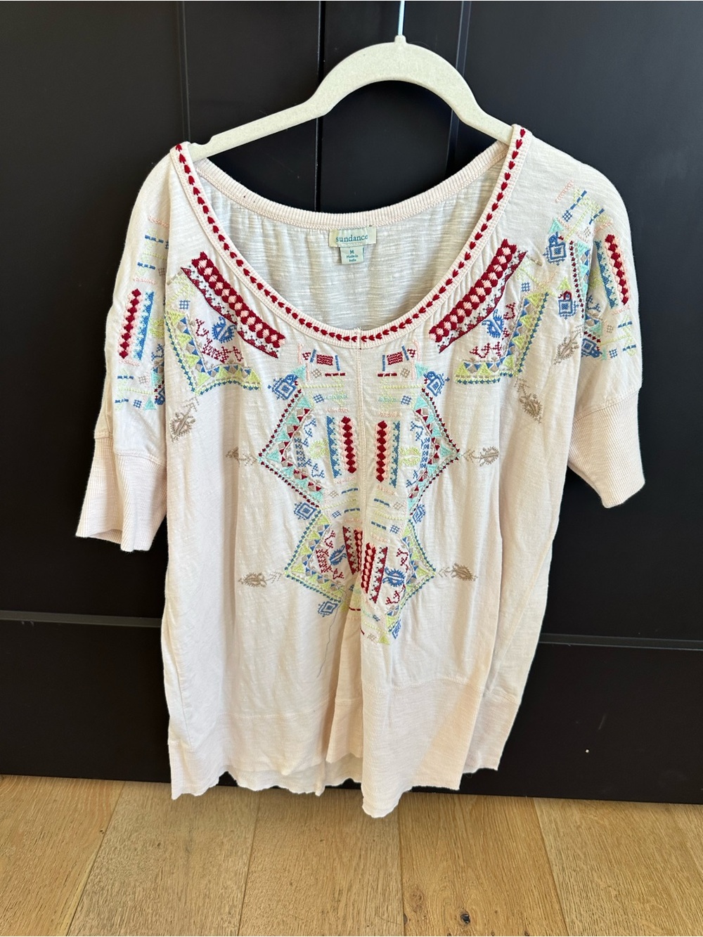 Sundance Embroidered Cream Tunic with Red, Blue, Green Accents